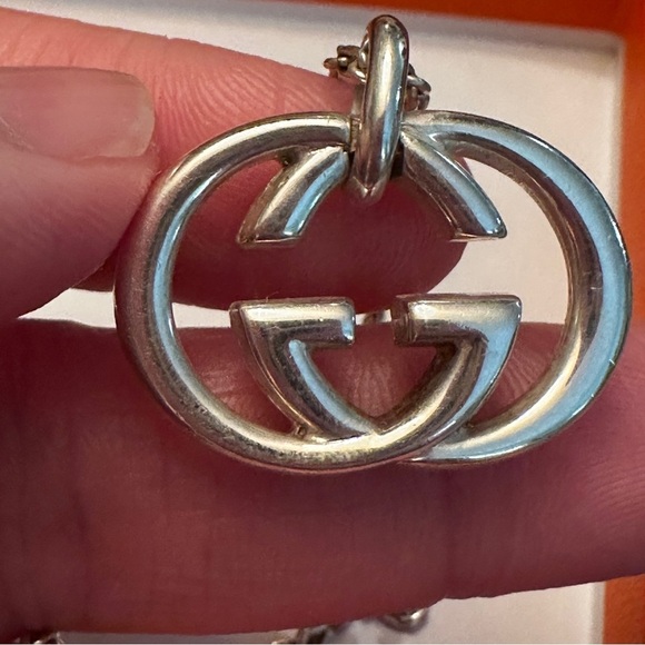 Vintage GUCCI Necklace. Double G Gucci Logo Sterling Silver Pendant - Picture 6 of 10